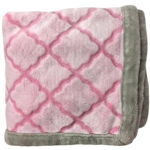 Bananafish Studios Pink Gray Baby Blanket Soft Textured Embossed Diamonds EUC